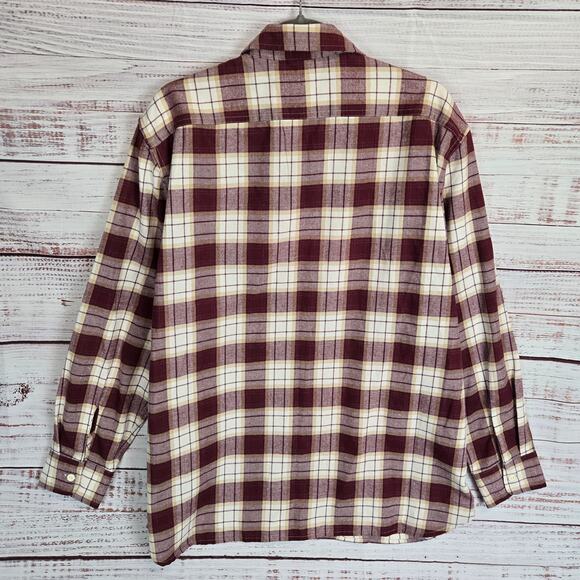 Levis Men Flannel L Burgundy Tan Check Soft Cotton Blend Casual Gorpcore Outdoor - Picture 2 of 10